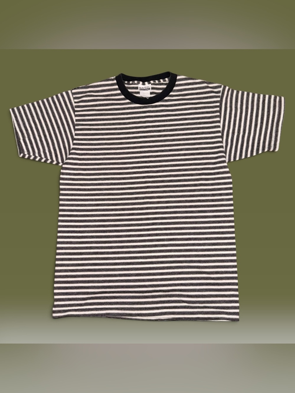 Vintage Basic Editions Mens’s Medium Green Striped Crewneck T-Shirt Made in USA